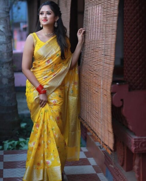 Georgette yellow saree