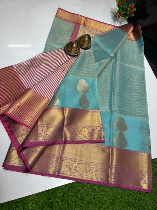 Banarasi Tissue Rani Colour Sarees - Image 2