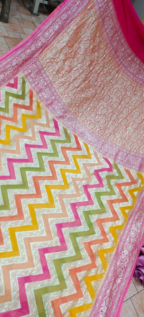 Pure Banarasi Chiffon Rainbow Colour Sarees