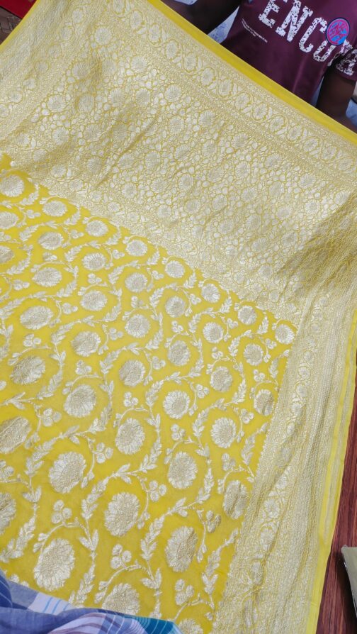 Pure Banarasi chiffon Yellow colour Sarees