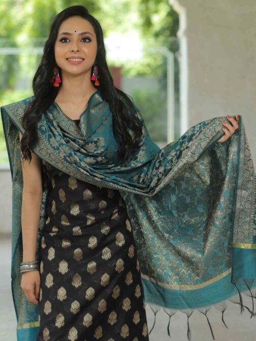 Black Banarasi Katan Suit - Image 2