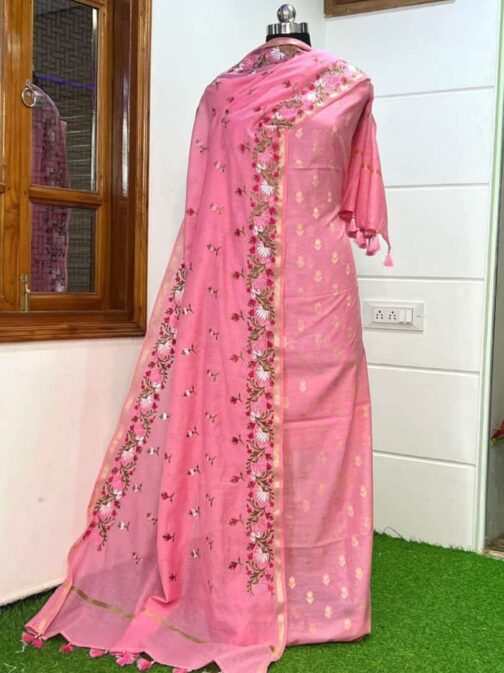 Pure Banarasi Cotton Silk Pink Suit