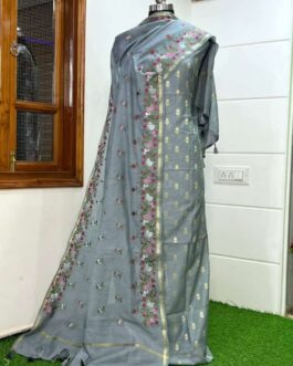 Pure Banarasi Cotton Grey Suit