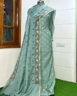 Pure Banarasi Cotton Silk Pista Suit