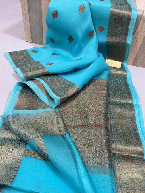 Sky Blue Banarasi Kora Organza Silk Sarees