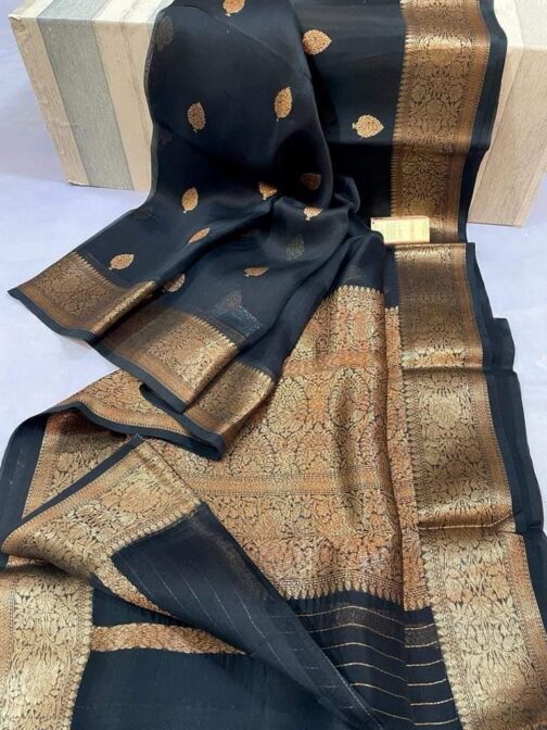 Black Banarasi Kora Organza Silk Sarees