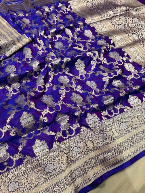 Pure Banarasi Royal Blue katan Silk Saree