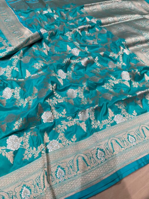 Pure Banarasi Sky Blue Katan Silk Saree