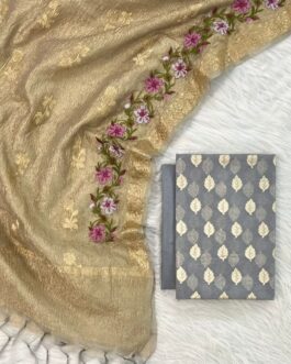 Banarasi Grey Mercerised silk suit