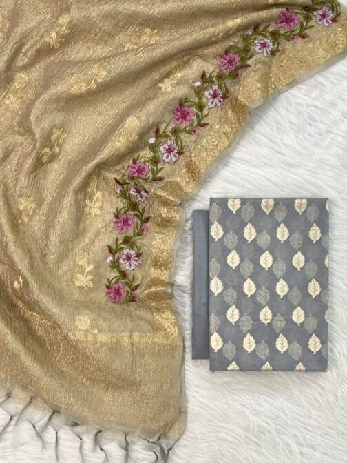 Banarasi Grey Mercerised silk suit