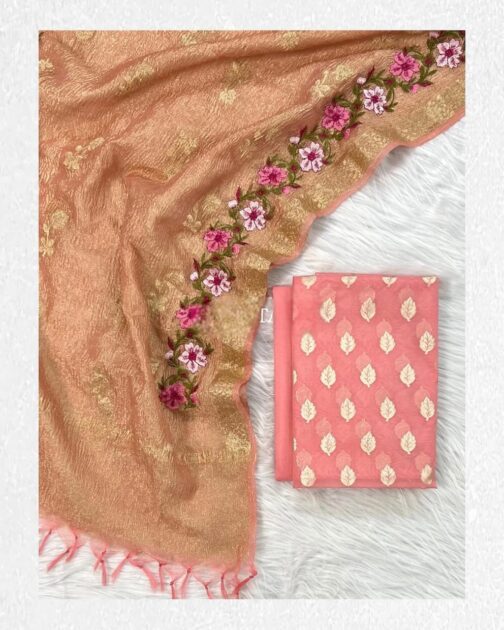 Banarasi Pink Mercerised Silk Suit