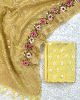 Banarasi Yellow Mercerised Silk Suit