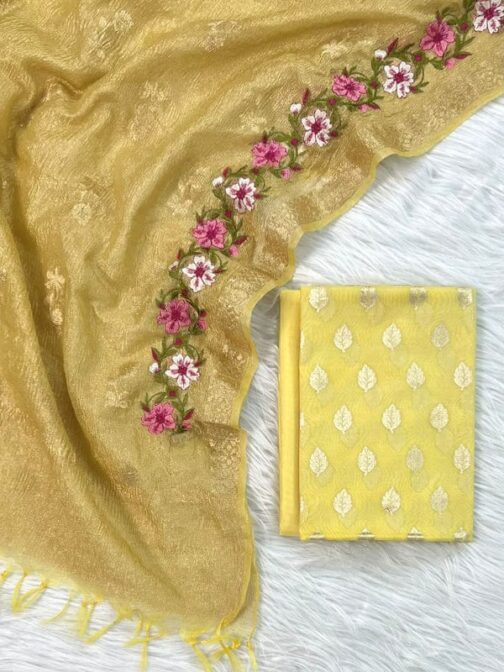 Banarasi Yellow Mercerised Silk Suit