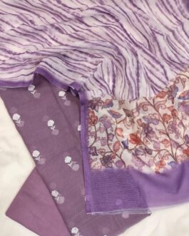 Pure Banarasi Light Purple Mercerised Kota Check Suit