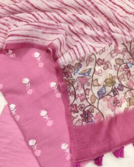 Pure Banarasi Pink Mercerised Kota Check Suit