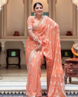 Banarasi Orange(Narangi) Semi Georgette Silk Saree