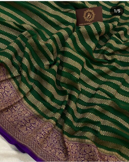 Banarasi Katan Green Dupion Silk Saree - Image 3