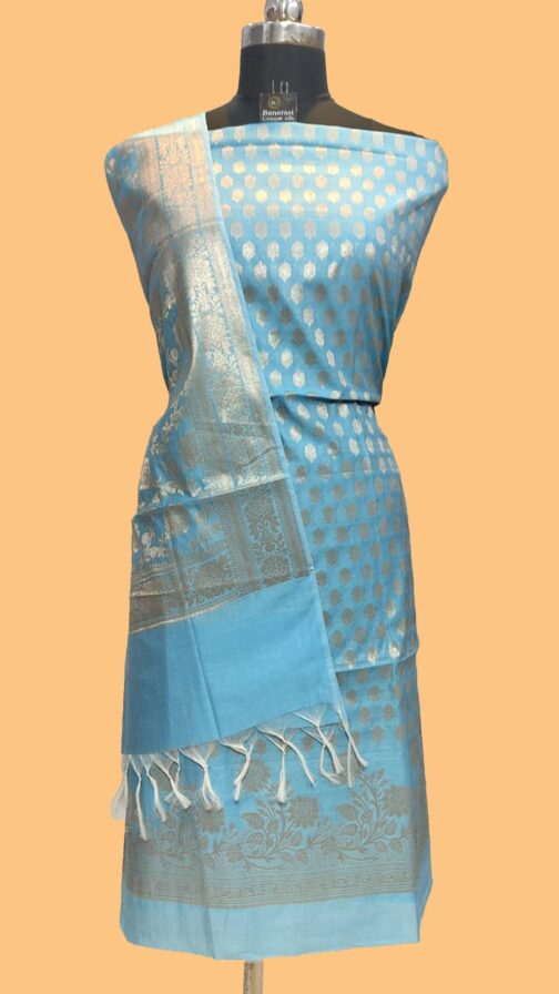 BANARASI MERCERISED SKY BLUE SILK SUIT