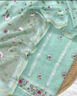 BANARASI LINEN SKY BLUE SILK SUIT