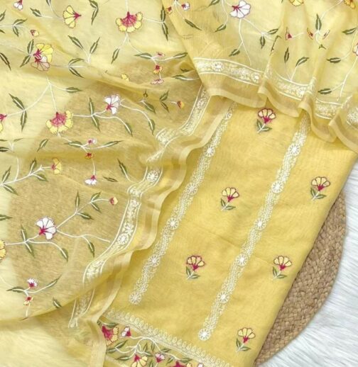 BANARASI LINEN YELLOW SILK SUIT