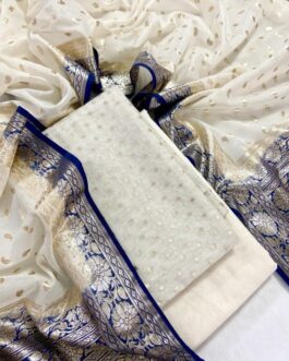 Banarasi Pure Mercerised Off White Silk Suit