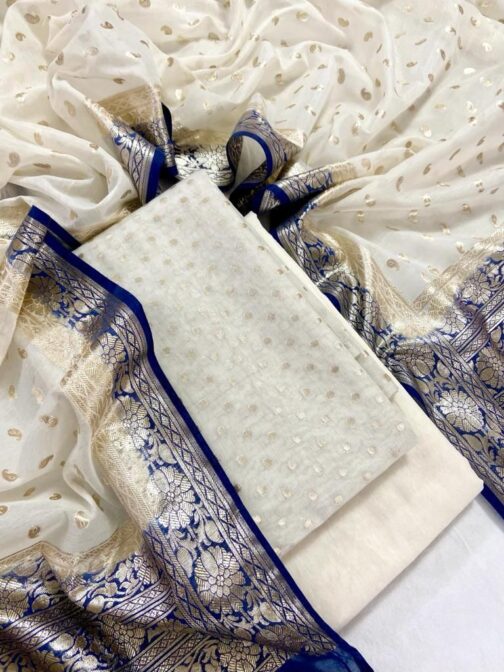 Banarasi Pure Mercerised Off White Silk Suit