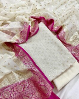 Banarasi Pure Mercerised Off White Silk Suit