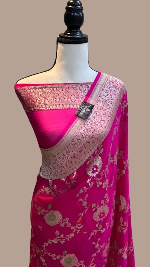 Banarasi handloom Rani (Pink) semi Georgette