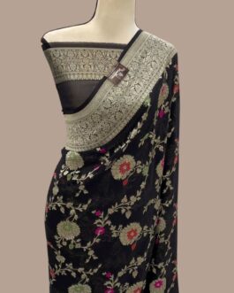 Banarasi handloom Black (Kala) semi Georgette