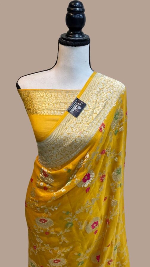 Banarasi handloom Yellow semi Georgette