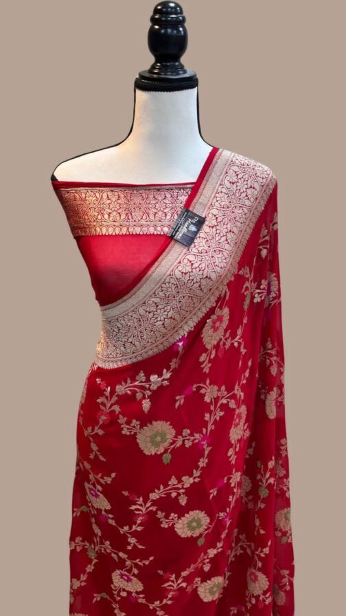 Banarasi handloom Red(Lal) semi Georgette