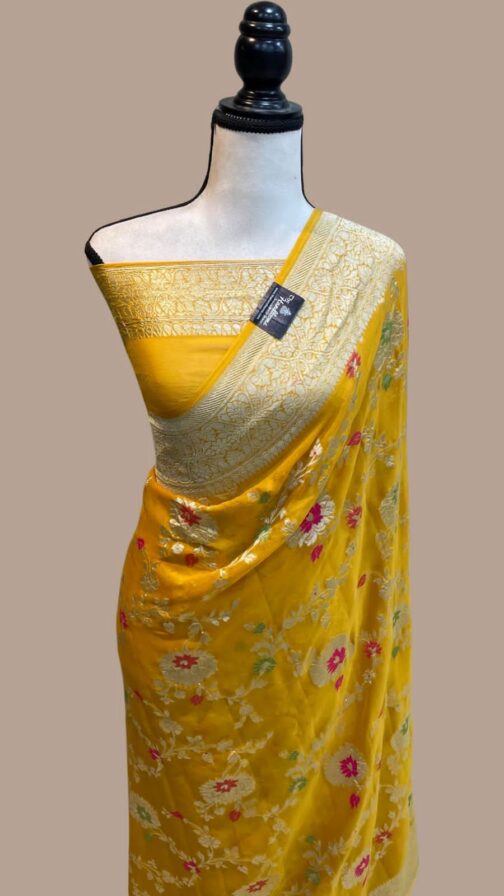 Banarasi handloom Yellow semi Georgette - Image 2