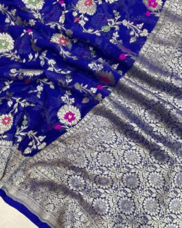 Banarasi handloom Royal Blue (Neela) semi Georgette