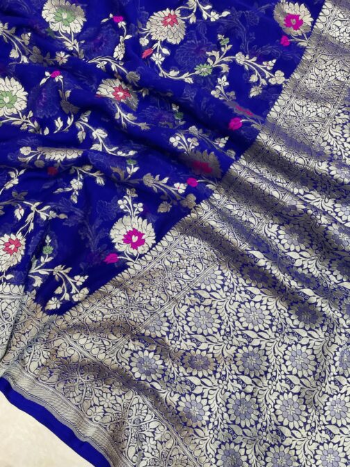 Banarasi handloom Royal Blue (Neela) semi Georgette - Image 2