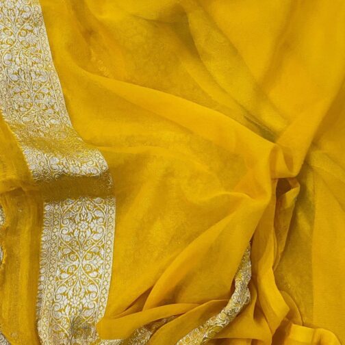 Banarasi handloom Yellow semi Georgette - Image 3