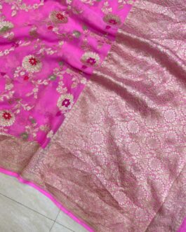 Banarasi handloom Rani (Pink) semi Georgette