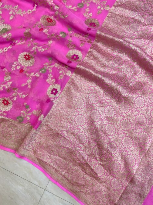 Banarasi handloom Rani (Pink) semi Georgette - Image 2