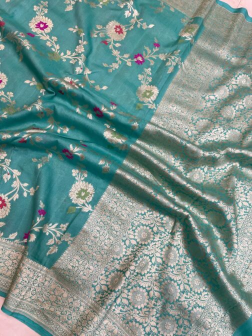 Banarasi handloom Sky Blue semi Georgette - Image 2