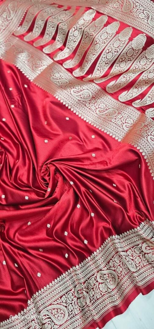 Banarasi Red(Lal) Masru Pure silk Saree - Image 2