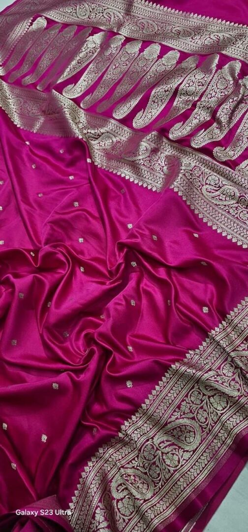 Banarasi Rani Pink Masru Pure silk Saree - Image 2