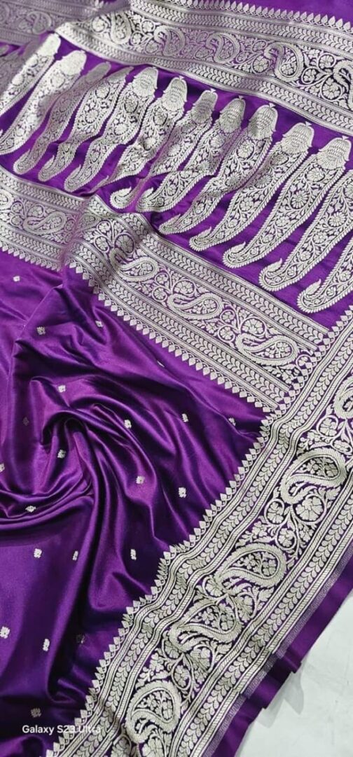 Banarasi Baigani Purple Masru Pure silk Saree