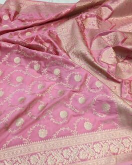 Banarasi Baby pink Masru Pure silk Saree