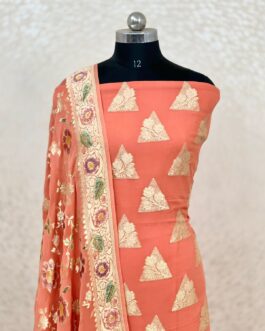 Orange Banarasi chiffon Silk handloom Suit