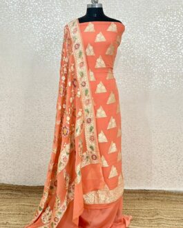 Orange Banarasi chiffon Silk handloom Suit