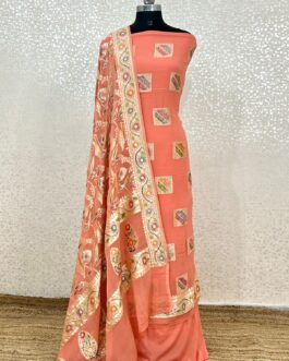 Orange Banarasi chiffon Silk handloom Suit