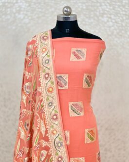 Orange Banarasi chiffon Silk handloom Suit