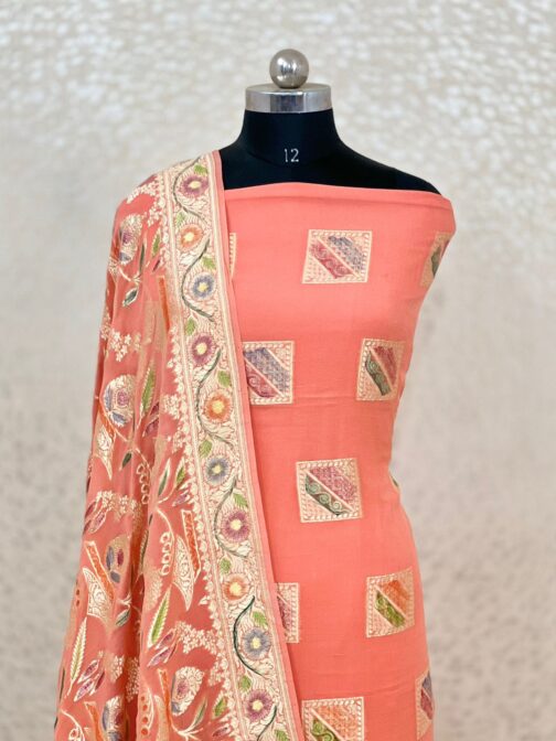 Orange Banarasi chiffon Silk handloom Suit - Image 2