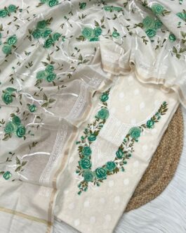 Banarasi Pure Cotton Off White Silk Suit