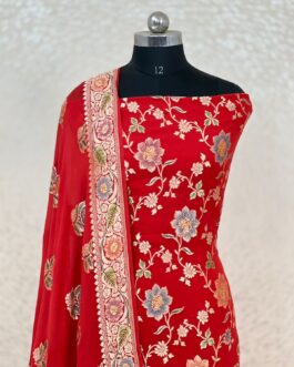 Red(Lal) Banarasi chiffon Silk handloom Suit