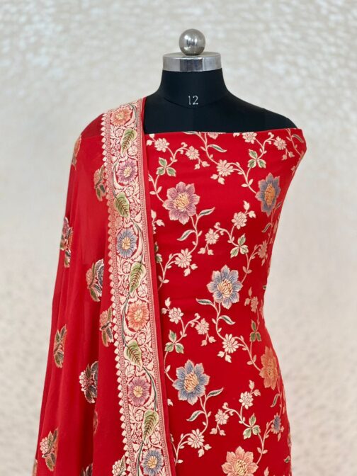 Red(Lal) Banarasi chiffon Silk handloom Suit - Image 2